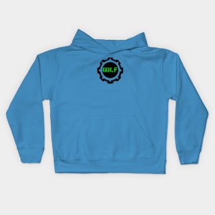 Green Golf Word in a Black Industrial Cog Kids Hoodie